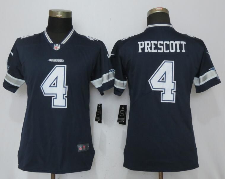 Women Dallas cowboys 4 Prescott Blue Nike NFL Jerseys